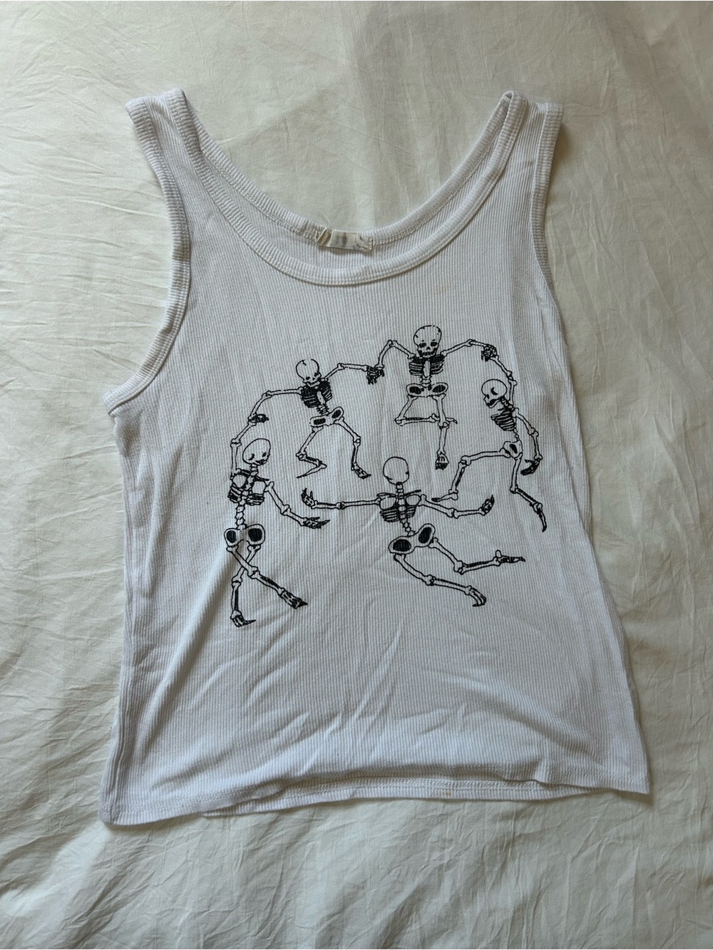 White Ribbed Skeleton Graphic Tank Top - Women